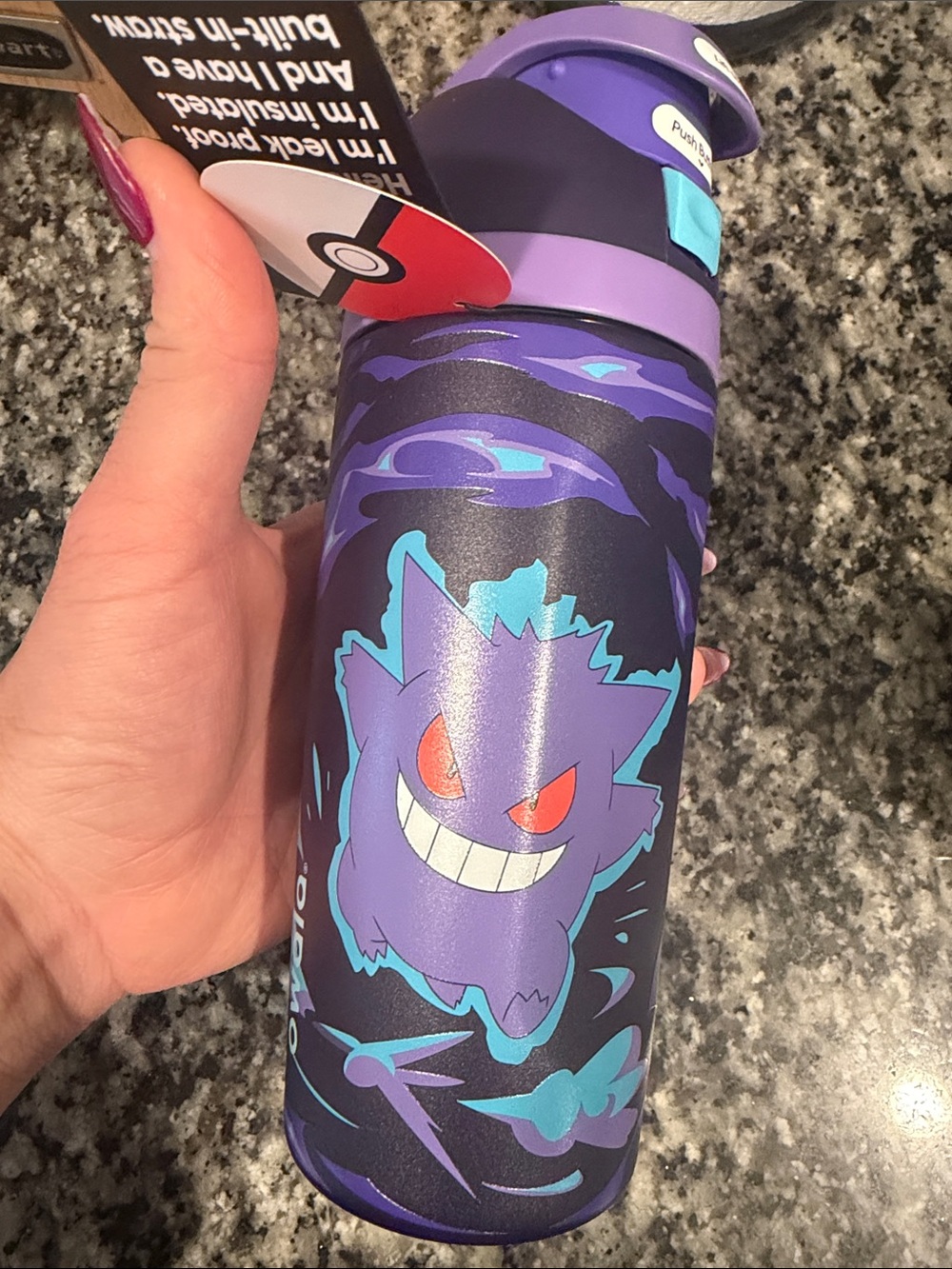 Owala Hydro Flask Purple Gengar Pokémon Insulated Bottle with Teal & Red Accents